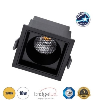 GLOBOSTAR® PLUTO-M 60275 Χωνευτό Downlight Σποτ με Honeycomb Anti Glare Reflector LED 10W 1250lm 38° AC 220-240V IP20 Θερμό Λευκό 2700K - Bridgelux COB Chip & TÜV SÜD Driver - Μαύρο Ματ - Μ8.4 x Π8.4 x Υ5.9cm - Q7.5 x 7.5cm - 5 Χρόνια Εγγύηση